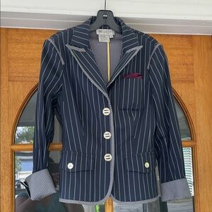 Worth Navy Pinstripe menswear jacket with silk pocket square size 6